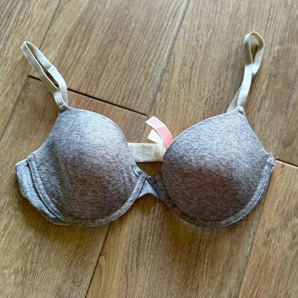 Victoria’s Secret PINK grey Demi bra wear everywhere hot pink cups inside